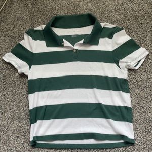 American Eagle collard green & white striped shirt
